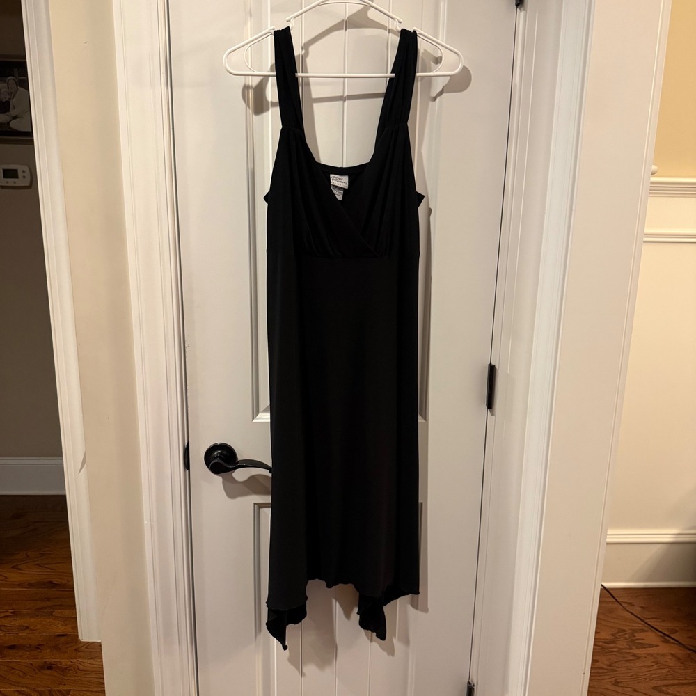 Giorgio Fiorlini Black Handkerchief Hem Surplice V-Neck Midi Dress Large